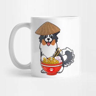 Funny collie dog is eating noodles Mug